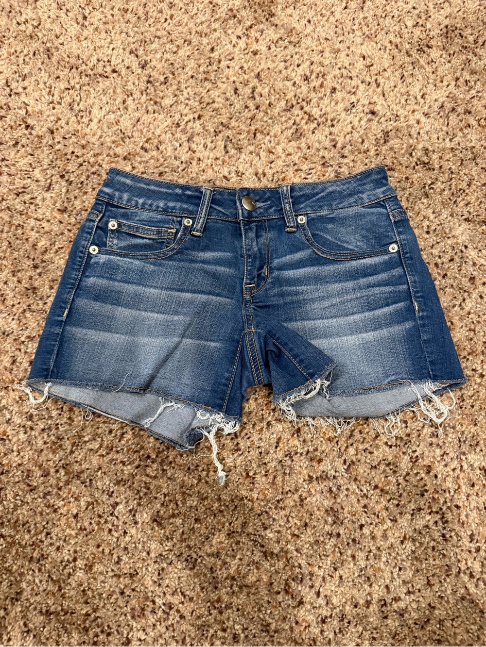American Eagle Outfitters Dark Blue Distressed Denim Jean Shorts